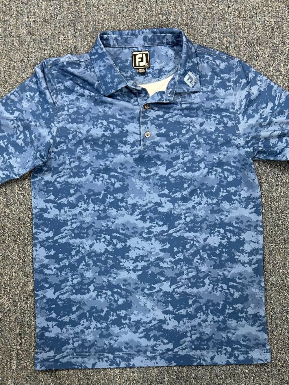FootJoy Golf Polo Shirt Youth Junior XL Blue Cloud Camo Performance Short Sleeve